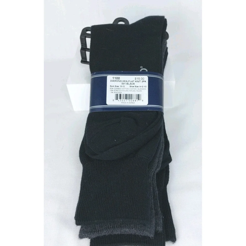 IZOD Mens Dress Socks 3-Pack Crew 2-Black 1-Gray Combed Cotton 6-12.5 New‎
